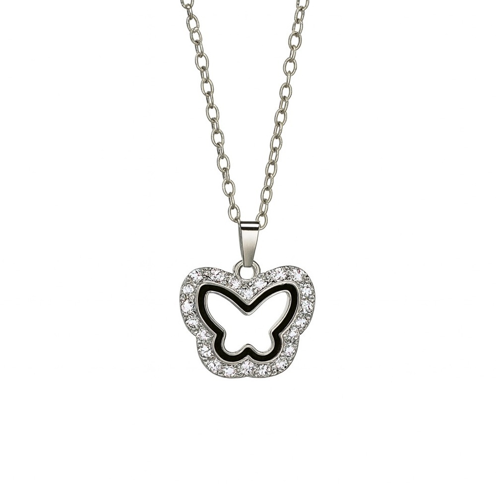 Silver and Black Butterfly Necklace